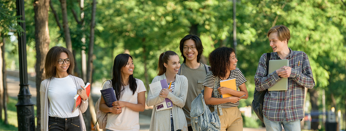 Students walking along path together